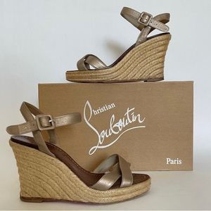 Christian Louboutin Tarifa Zeppa 90MM Wedge Heels Metallic Leather Size: 6 | 36